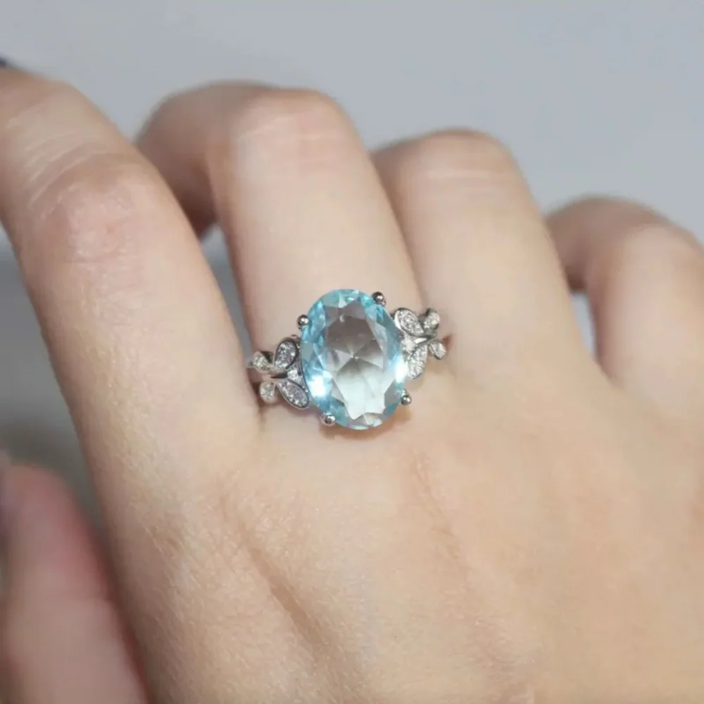Butterfly 5 carat Aquamarine Ring 925 silver Nwt - Picture 6 of 12